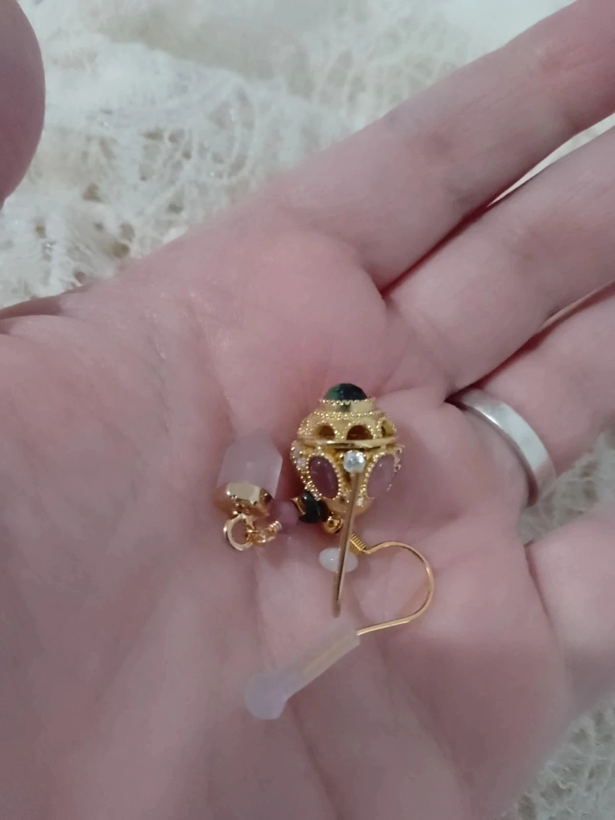 Boucles d'oreilles bohèmes asymétriques pierres de tourmaline et quartz rose – photo 3